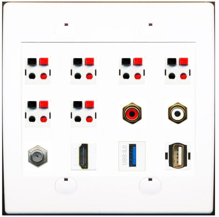 12 Ports Coax Hdmi RCA-Red-White 6 Speaker Usb3 Usb2 Wall Plate [White]