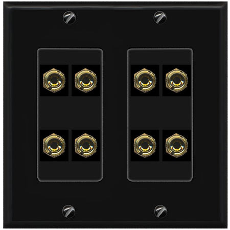 RiteAV 8 Banana 4 Speaker Surround 2 Gang Coupler Decorative Wall Plate - 2 Gang [Black/Black]
