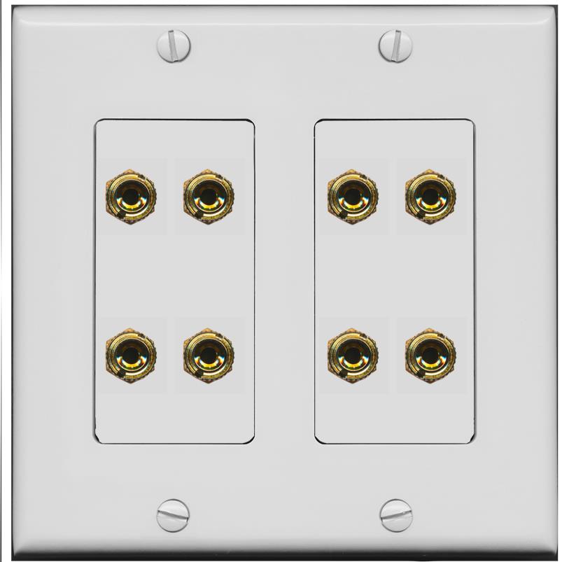RiteAV 8 Banana 4 Speaker Surround 2 Gang Coupler Decorative Wall Plate - 2 Gang [Gray/Gray]