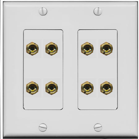 RiteAV 8 Banana 4 Speaker Surround 2 Gang Coupler Decorative Wall Plate - 2 Gang [Gray/Gray]