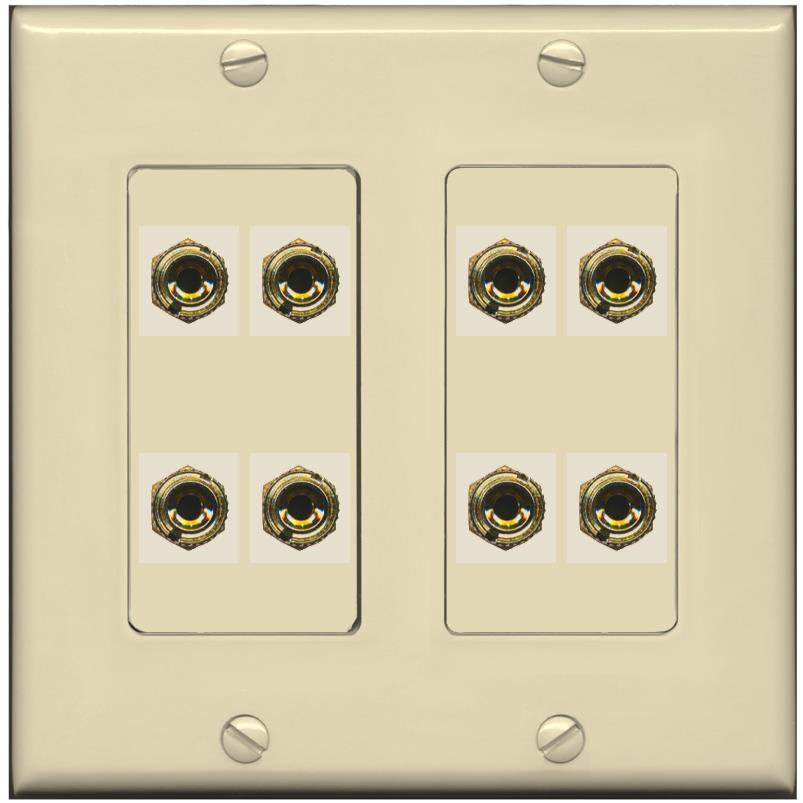 RiteAV 8 Banana 4 Speaker Surround 2 Gang Coupler Decorative Wall Plate - 2 Gang [Ivory/Ivory]