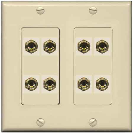 RiteAV 8 Banana 4 Speaker Surround 2 Gang Coupler Decorative Wall Plate - 2 Gang [Ivory/Ivory]