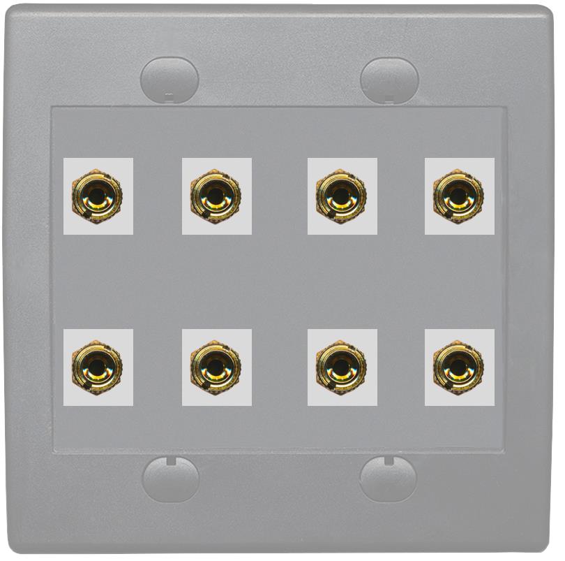 RiteAV 8 Banana 4 Speaker Surround 2 Gang Coupler Wall Plate 2 Gang Gray