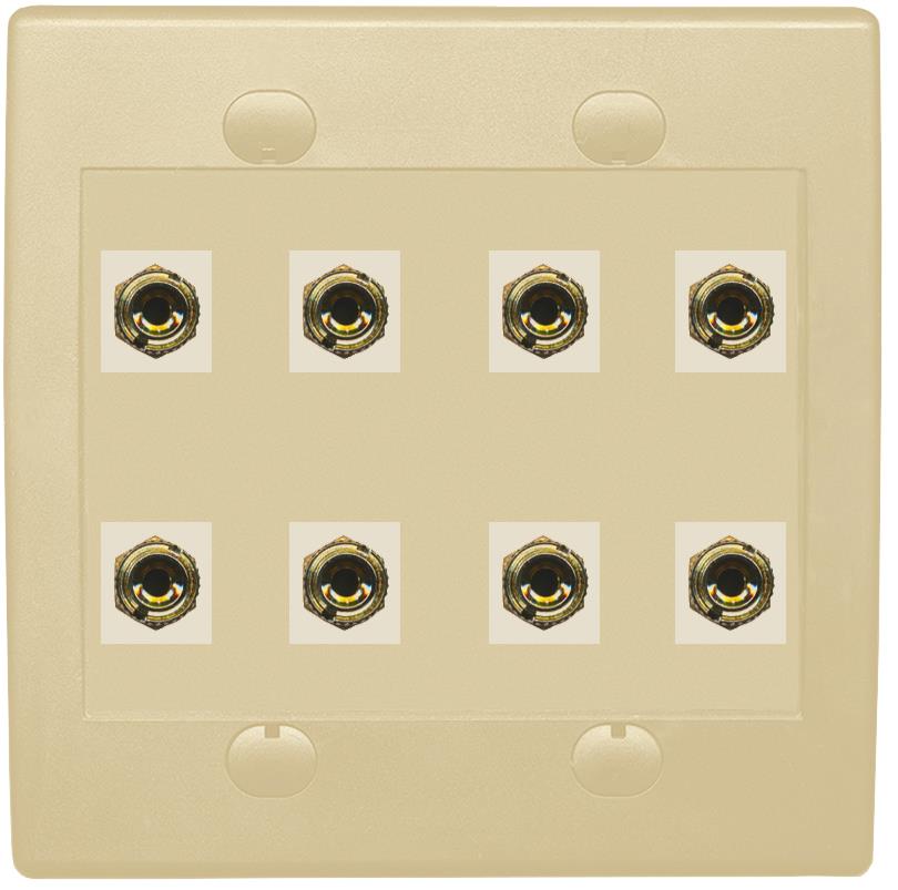 RiteAV 8 Banana 4 Speaker Surround 2 Gang Coupler Wall Plate 2 Gang Ivory
