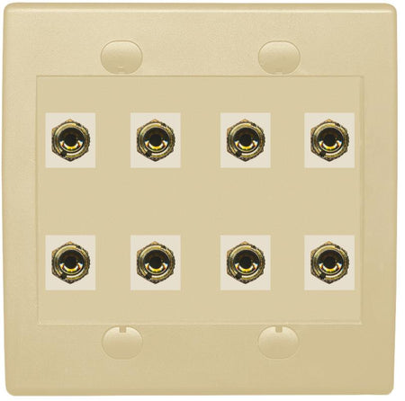 RiteAV 8 Banana 4 Speaker Surround 2 Gang Coupler Wall Plate 2 Gang Ivory