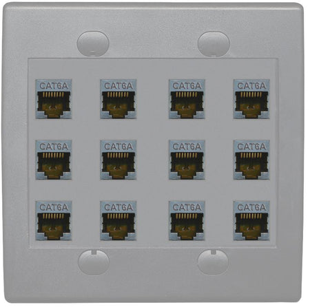 RiteAV Cat6A Wall Plate 12 Port - Flat 2 Gang [Gray/Gray]