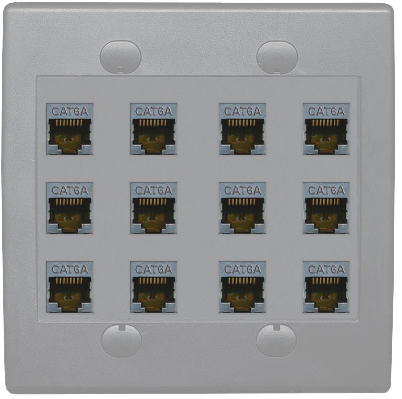 RiteAV Cat6A Wall Plate 12 Port - Flat 2 Gang [Gray/Gray]