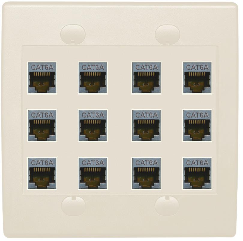 RiteAV Cat6A Wall Plate 12 Port - Flat 2 Gang [Light Almond]