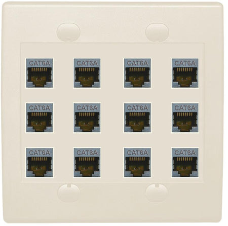 RiteAV Cat6A Wall Plate 12 Port - Flat 2 Gang [Light Almond]