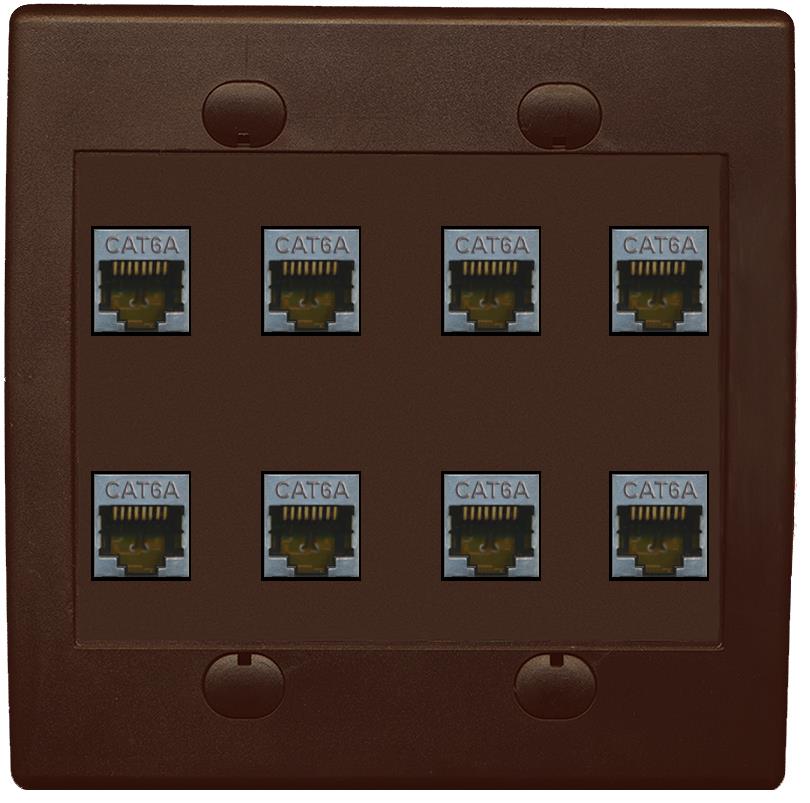 RiteAV Cat6A Wall Plate 8 Port - Flat 2 Gang [Brown/Brown]