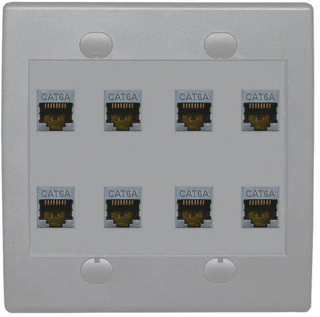 RiteAV Cat6A Wall Plate 8 Port - Flat 2 Gang [Gray/Gray]