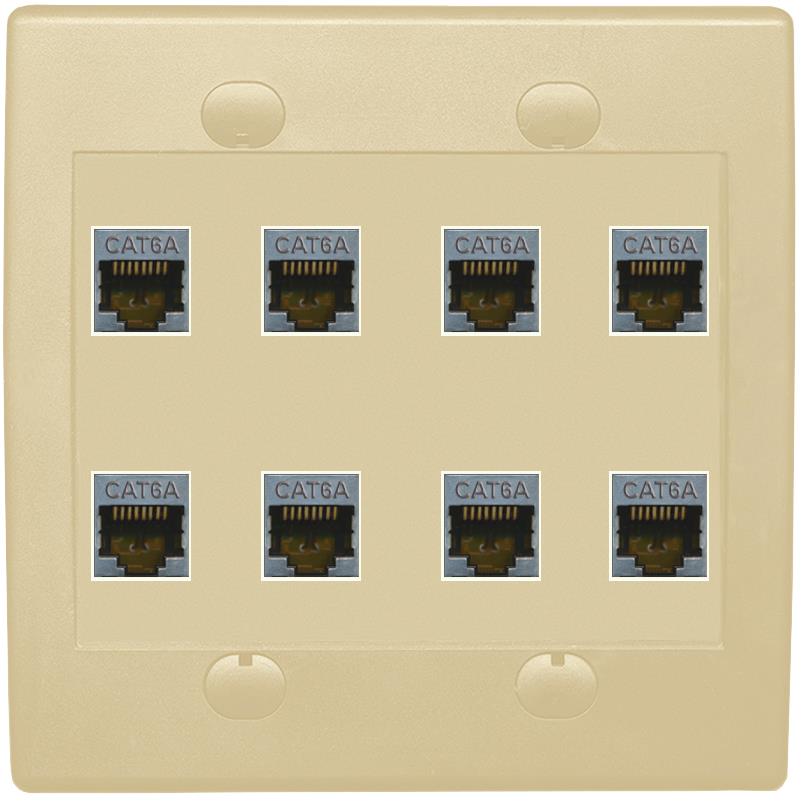 RiteAV Cat6A Wall Plate 8 Port - Flat 2 Gang [Ivory/Ivory]