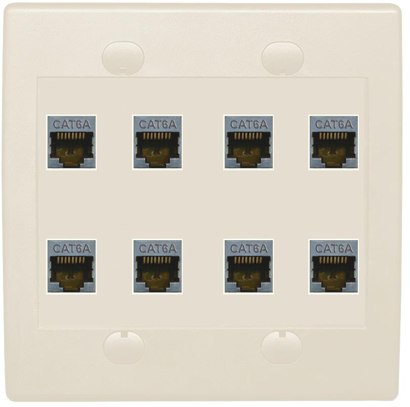 RiteAV Cat6A Wall Plate 8 Port - Flat 2 Gang [Light Almond]