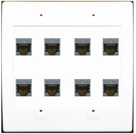 RiteAV Cat6A Wall Plate 8 Port - Flat 2 Gang [White]