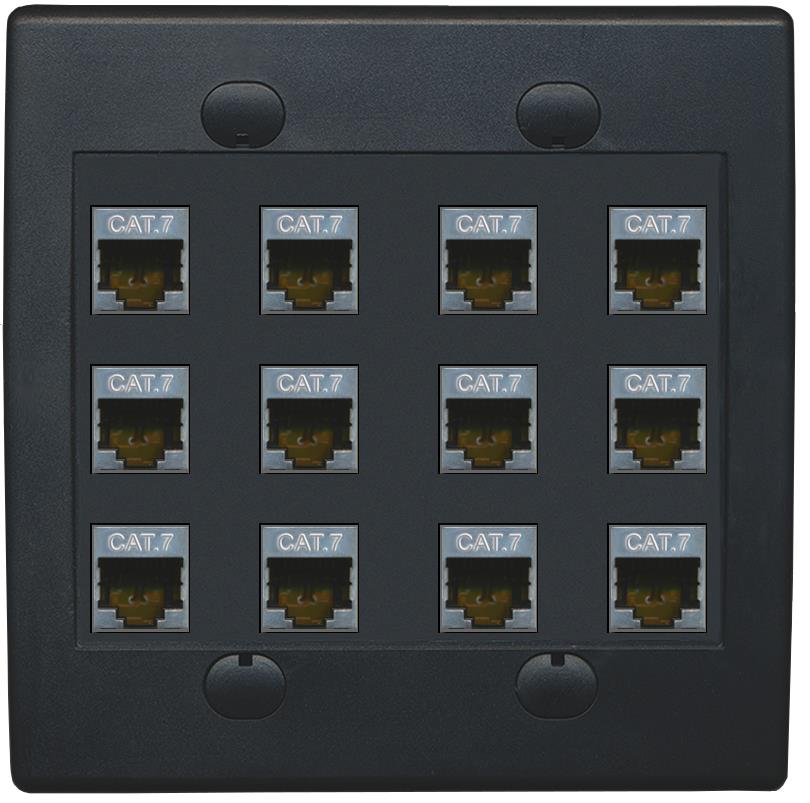 RiteAV Cat7 Wall Plate 12 Port - Flat 2 Gang [Black/Black]