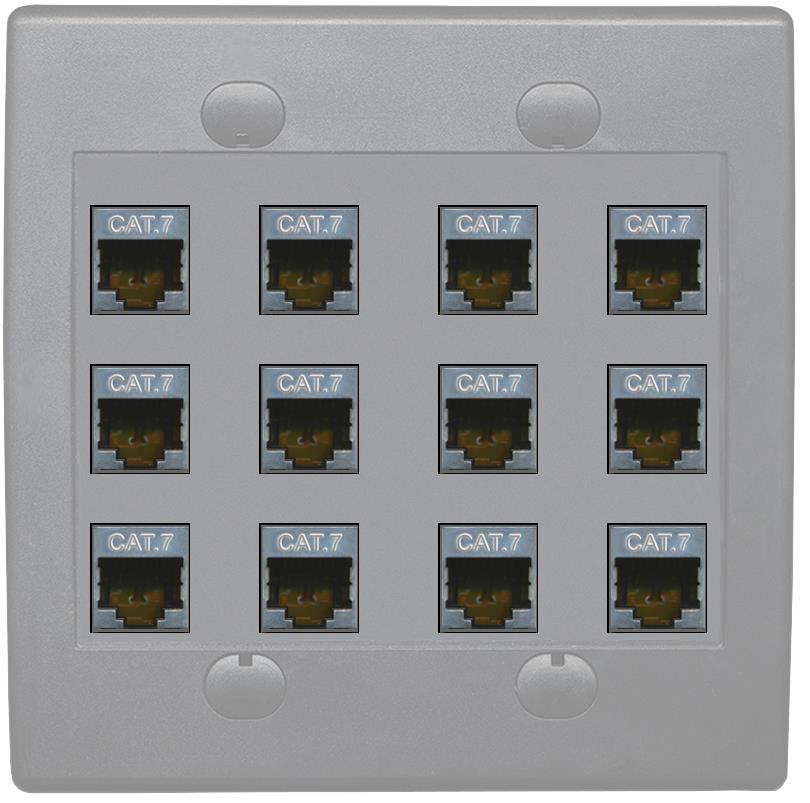 RiteAV Cat7 Wall Plate 12 Port - Flat 2 Gang [Gray/Gray]