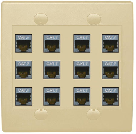RiteAV Cat7 Wall Plate 12 Port - Flat 2 Gang [Ivory/Ivory]