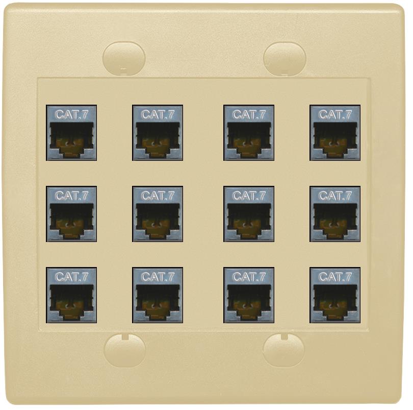 RiteAV Cat7 Wall Plate 12 Port - Flat 2 Gang [Ivory/Ivory]