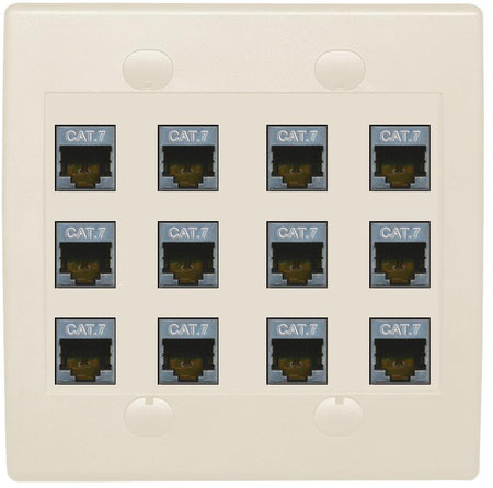 RiteAV Cat7 Wall Plate 12 Port - Flat 2 Gang [Light Almond]
