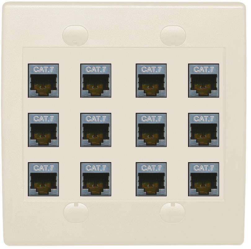 RiteAV Cat7 Wall Plate 12 Port - Flat 2 Gang [Light Almond]