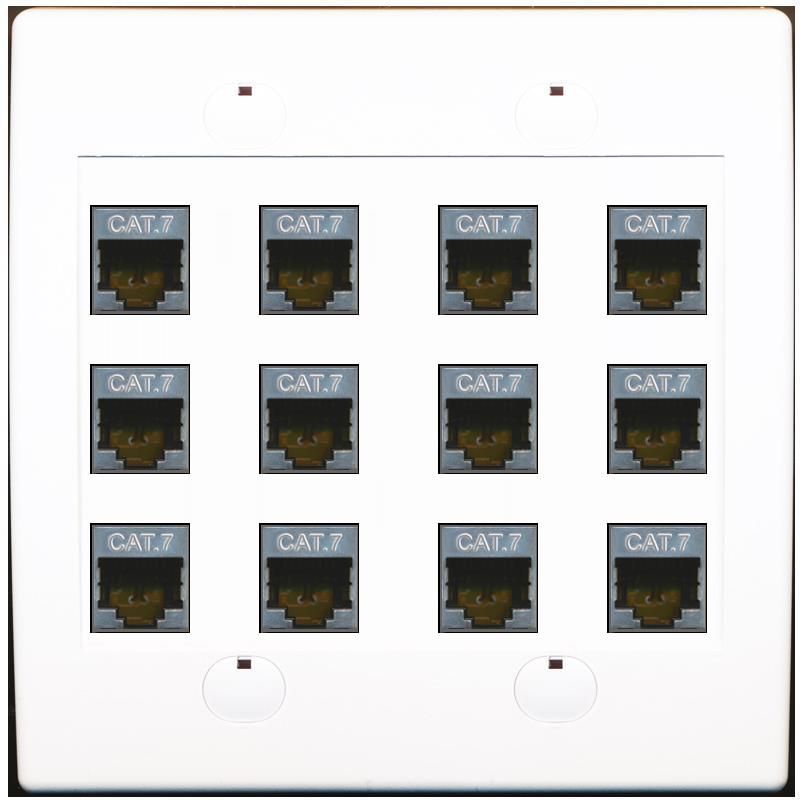 RiteAV Cat7 Wall Plate 12 Port - Flat 2 Gang [White]