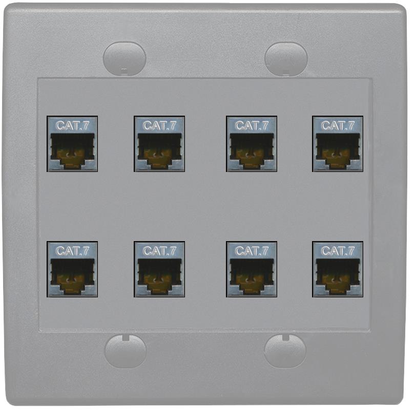 RiteAV Cat7 Wall Plate 8 Port - Flat 2 Gang [Gray/Gray]