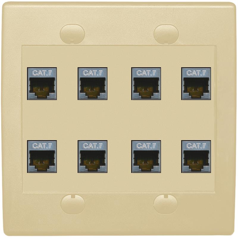 RiteAV Cat7 Wall Plate 8 Port - Flat 2 Gang [Ivory/Ivory]