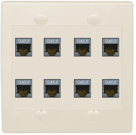 RiteAV Cat7 Wall Plate 8 Port - Flat 2 Gang [Light Almond]