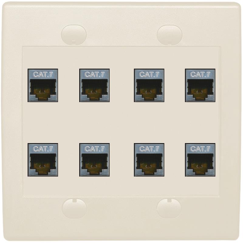 RiteAV Cat7 Wall Plate 8 Port - Flat 2 Gang [Light Almond]