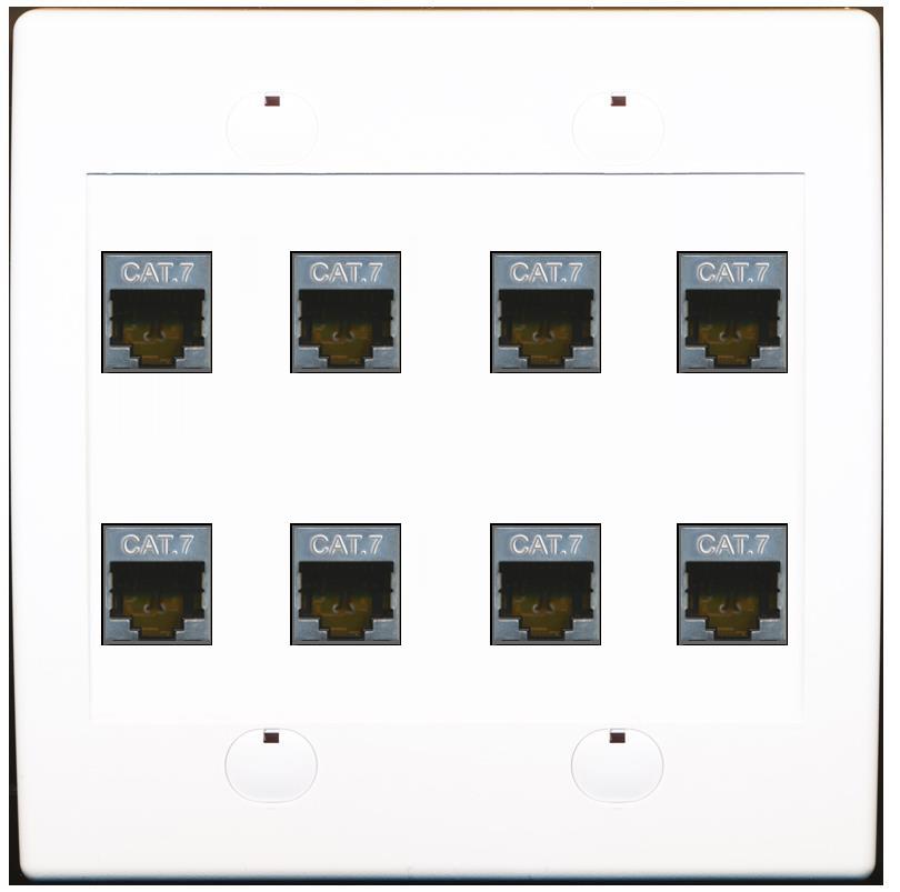 RiteAV Cat7 Wall Plate 8 Port - Flat 2 Gang [White]