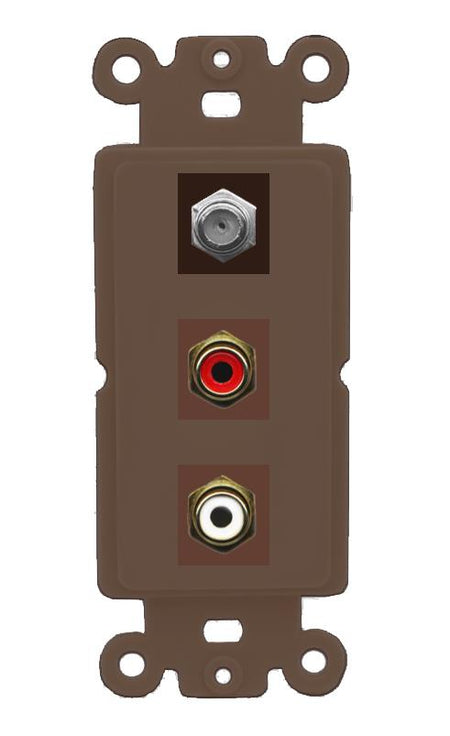 RiteAV 1 Port Coax Cable TV Wall Plate with 2 x RCA (Red+White) Jacks - Rocker [Brown/Brown]