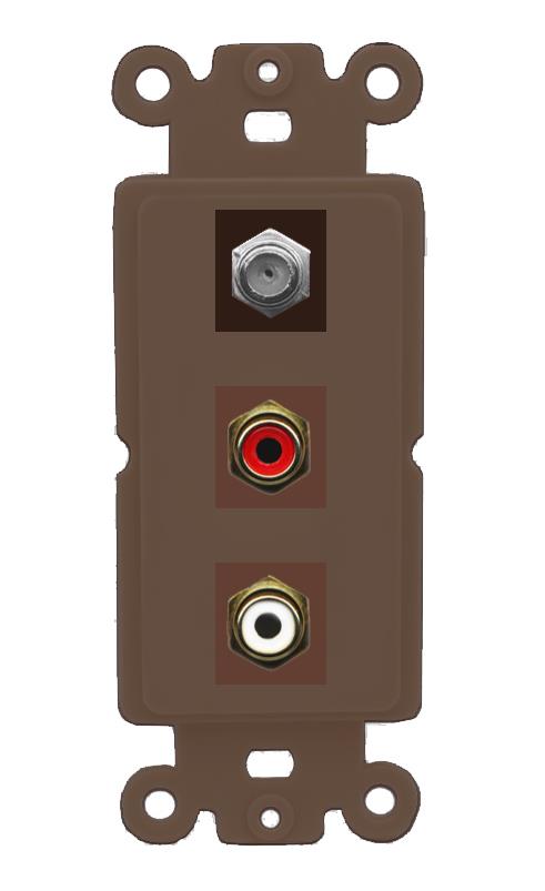 RiteAV 1 Port Coax Cable TV Wall Plate with 2 x RCA (Red+White) Jacks - Rocker [Brown/Brown]