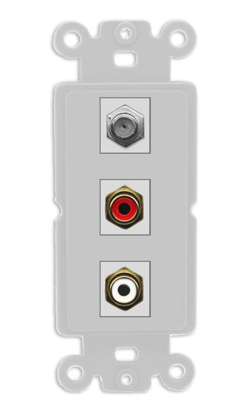RiteAV 1 Port Coax Cable TV Wall Plate with 2 x RCA (Red+White) Jacks - Rocker [Gray/Gray]