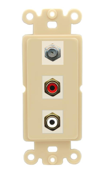 RiteAV 1 Port Coax Cable TV Wall Plate with 2 x RCA (Red+White) Jacks - Rocker [Ivory/Ivory]