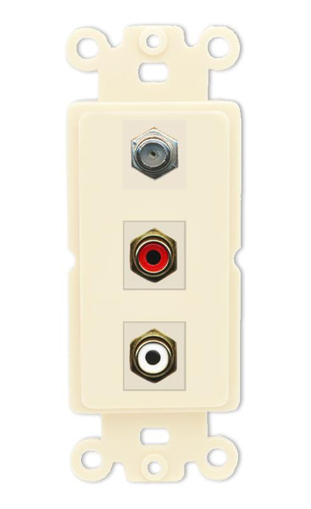 RiteAV 1 Port Coax Cable TV Wall Plate with 2 x RCA (Red+White) Jacks - Rocker [Light-Almond]