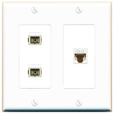 RiteAV 2 Port SC Multimode Simplex 1 Cat6 Jack Wall Plate - 2 Gang [White]