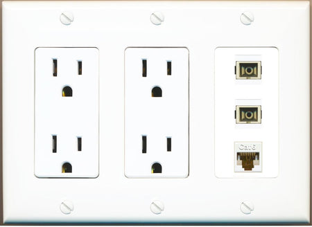 RiteAV 2 Port SC Multimode Simplex 1 Cat6 Jack Wall Plate - 2 Outlet [White]