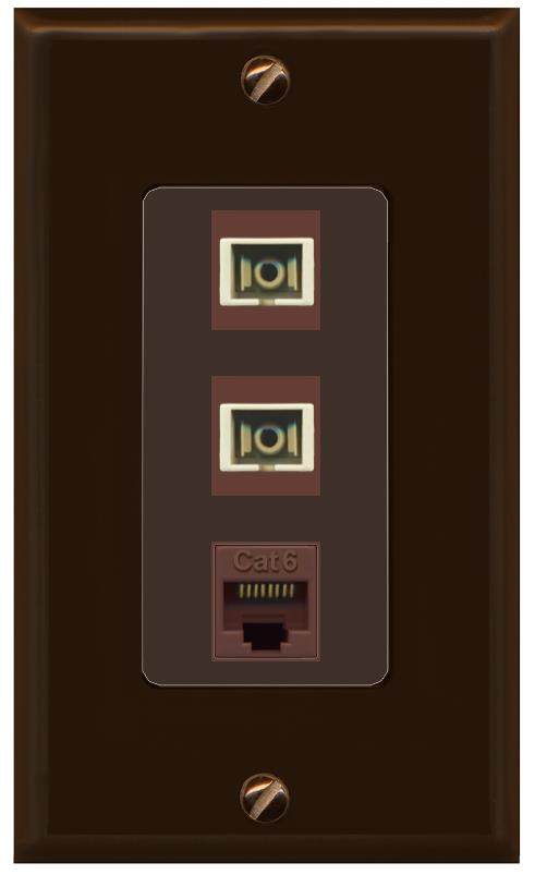 RiteAV 2 Port SC Multimode Simplex 1 Cat6 Jack Wall Plate - 1 Gang [Brown/Brown]