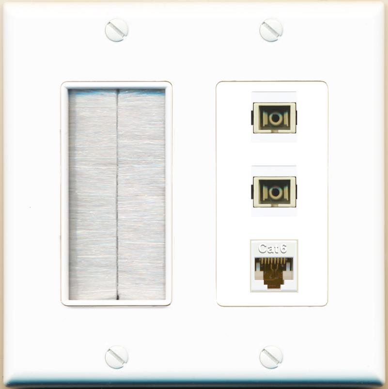 RiteAV 2 Port SC Multimode Simplex 1 Cat6 Jack Wall Plate - Brush [White]