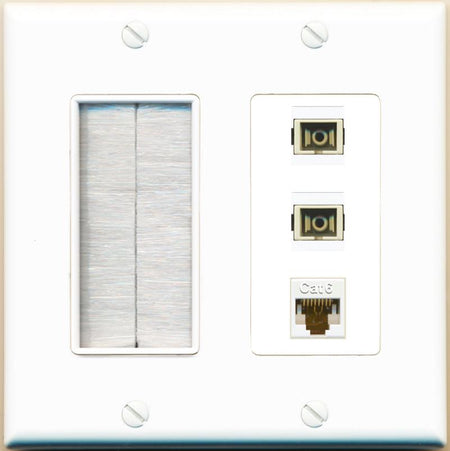 RiteAV 2 Port SC Multimode Simplex 1 Cat6 Jack Wall Plate - Brush [White]