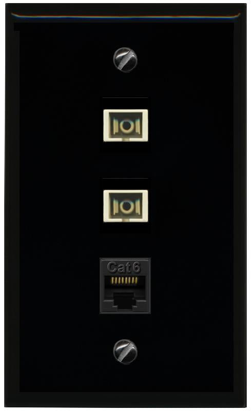 RiteAV 2 Port SC Multimode Simplex 1 Cat6 Jack Wall Plate - Flat [Black/Black]