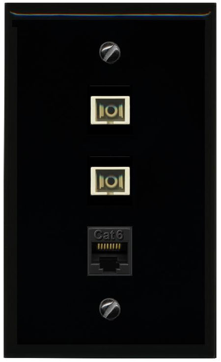 RiteAV 2 Port SC Multimode Simplex 1 Cat6 Jack Wall Plate - Flat [Black/Black]