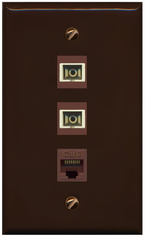 RiteAV 2 Port SC Multimode Simplex 1 Cat6 Jack Wall Plate - Flat [Brown/Brown]