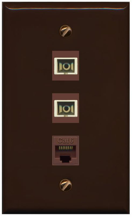 RiteAV 2 Port SC Multimode Simplex 1 Cat6 Jack Wall Plate - Flat [Brown/Brown]