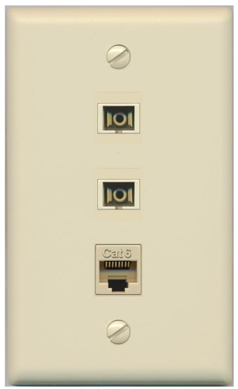 RiteAV 2 Port SC Multimode Simplex 1 Cat6 Jack Wall Plate - Flat [Ivory/Ivory]