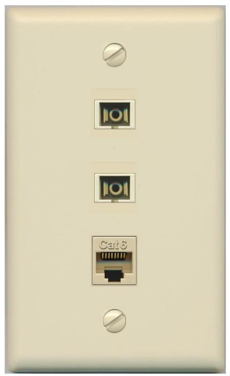 RiteAV 2 Port SC Multimode Simplex 1 Cat6 Jack Wall Plate - Flat [Ivory/Ivory]