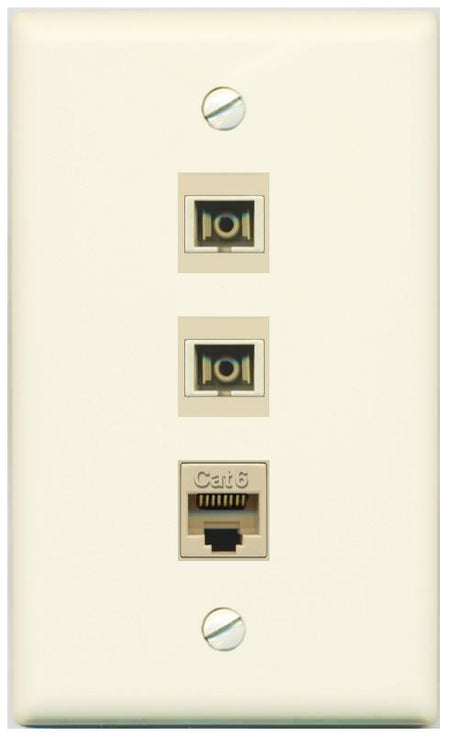 RiteAV 2 Port SC Multimode Simplex 1 Cat6 Jack Wall Plate - Flat [Light-Almond]