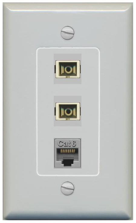 RiteAV 2 Port SC Multimode Simplex 1 Cat6 Jack Wall Plate - 1 Gang [Gray/Gray]
