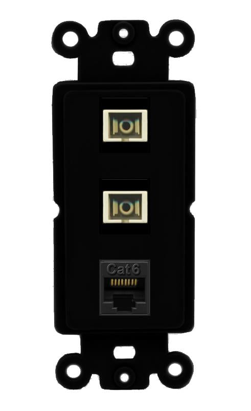 RiteAV 2 Port SC Multimode Simplex 1 Cat6 Jack Wall Plate - Rocker [Black/Black]