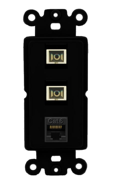 RiteAV 2 Port SC Multimode Simplex 1 Cat6 Jack Wall Plate - Rocker [Black/Black]